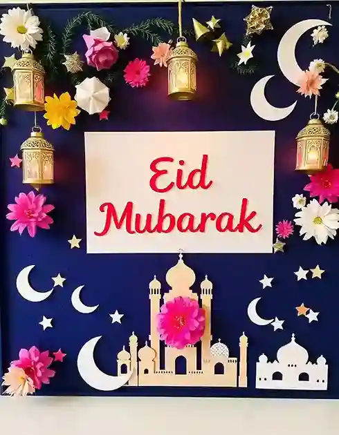 Eid Mubarak festival board decoration with lanterns and flowers | Eid Mubarak Board Decoration | Festival Decorations | Decorations Guru